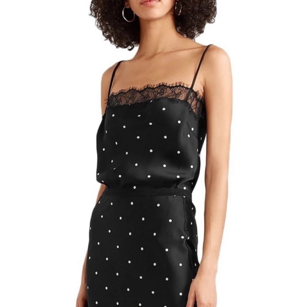 Anine bing silk black polka dot lace trim Monroe camisole - Picture 2 of 6